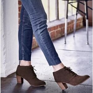 Toms Size 10 Women Brown Suede Quiet Luxury Lunata Block Heel Ankle Bootie Boot